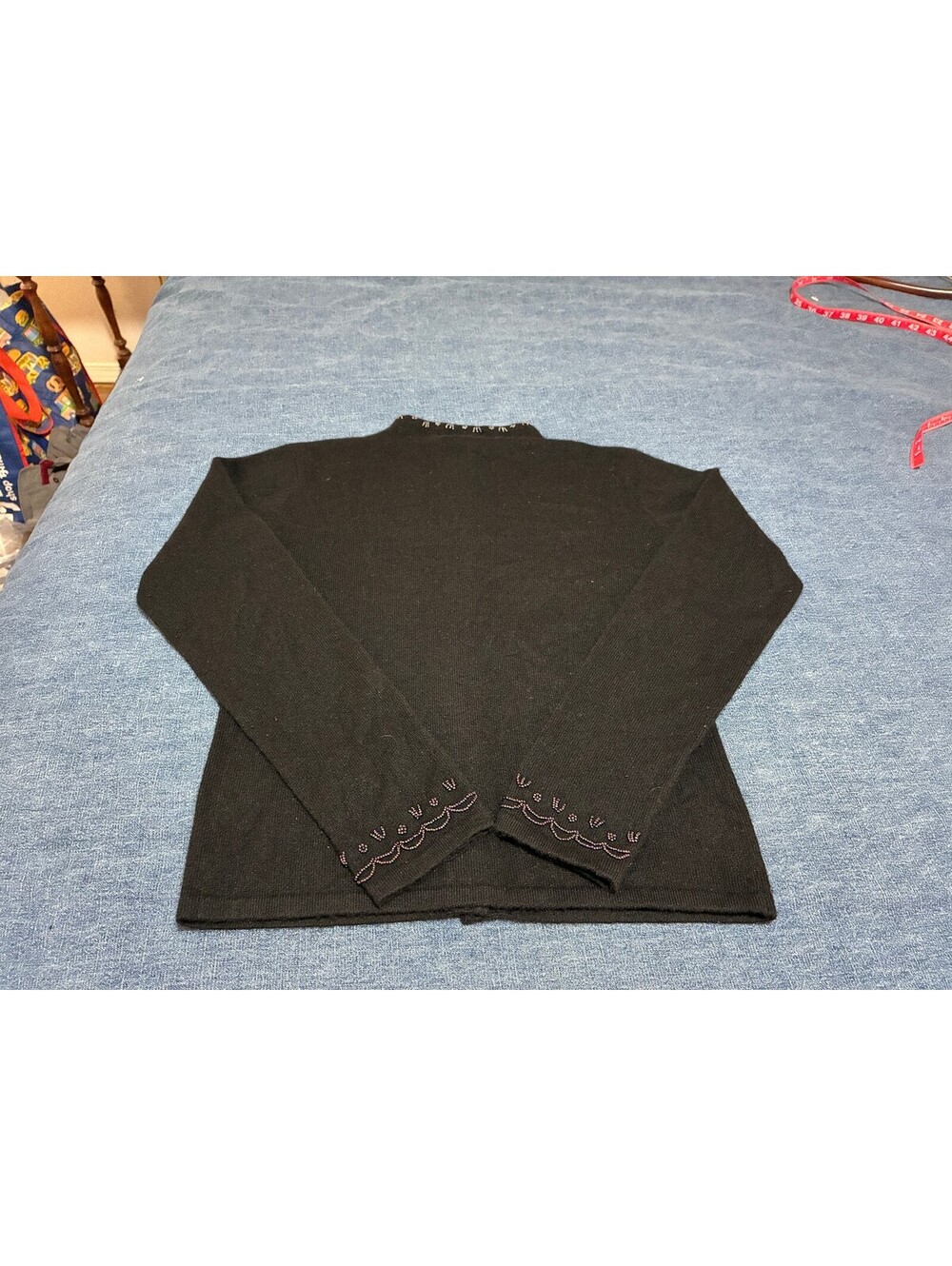 Women's Medium Deane & White Black cashmere cardigan beaded embellished - Picture 2 of 5